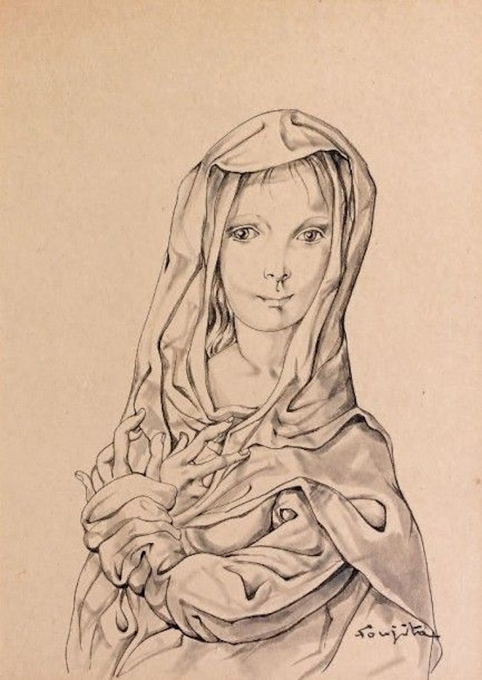 Young girl with a veil by Leonard Tsuguharu Foujita