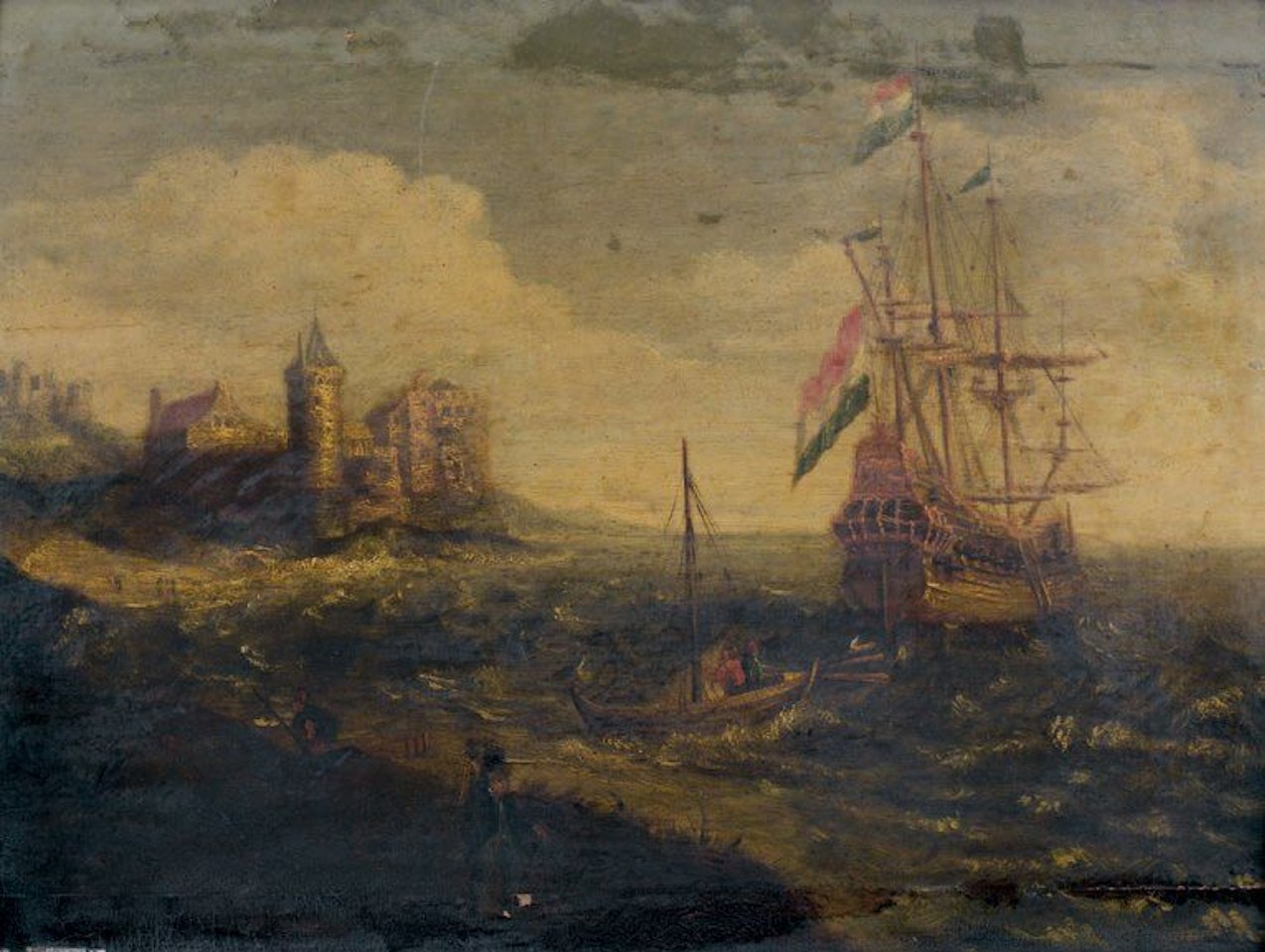Dutch ship near the coast by Pieter van de Velde