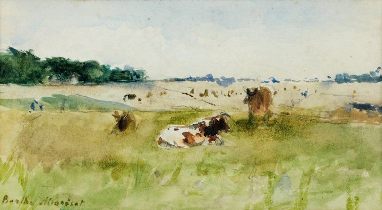 Watercolor pasture landscape by Berthe Morisot