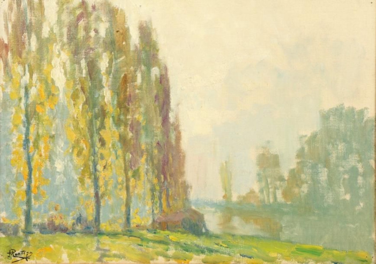 Poplars, riverside by Pierre Eugène Montezin