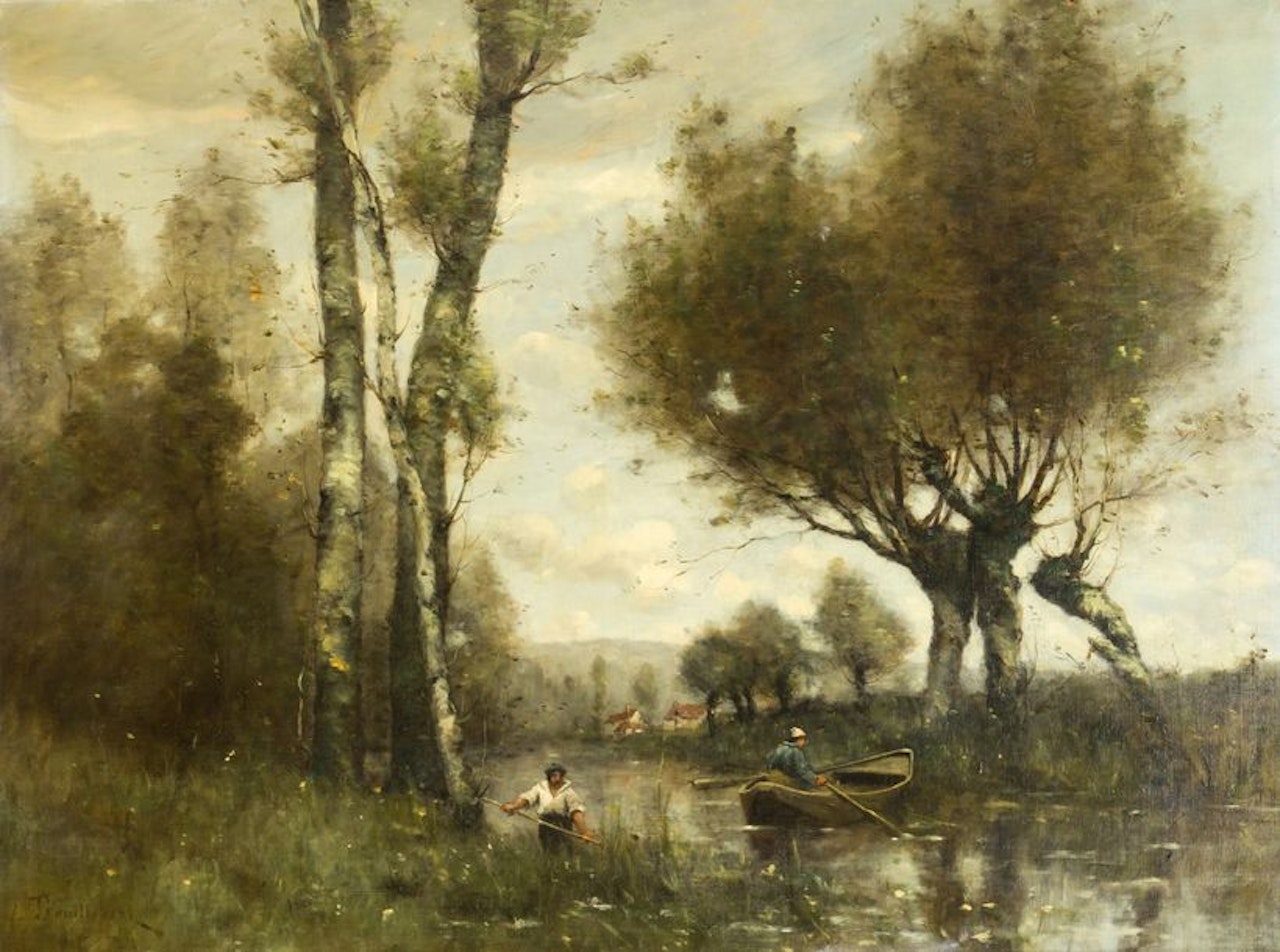 Two fishermen on the river by Paul Désiré Trouillebert