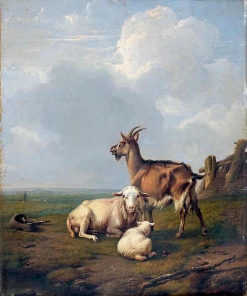 Goat and Sheep in a Landscape Panel by Eugène Joseph Verboeckhoven