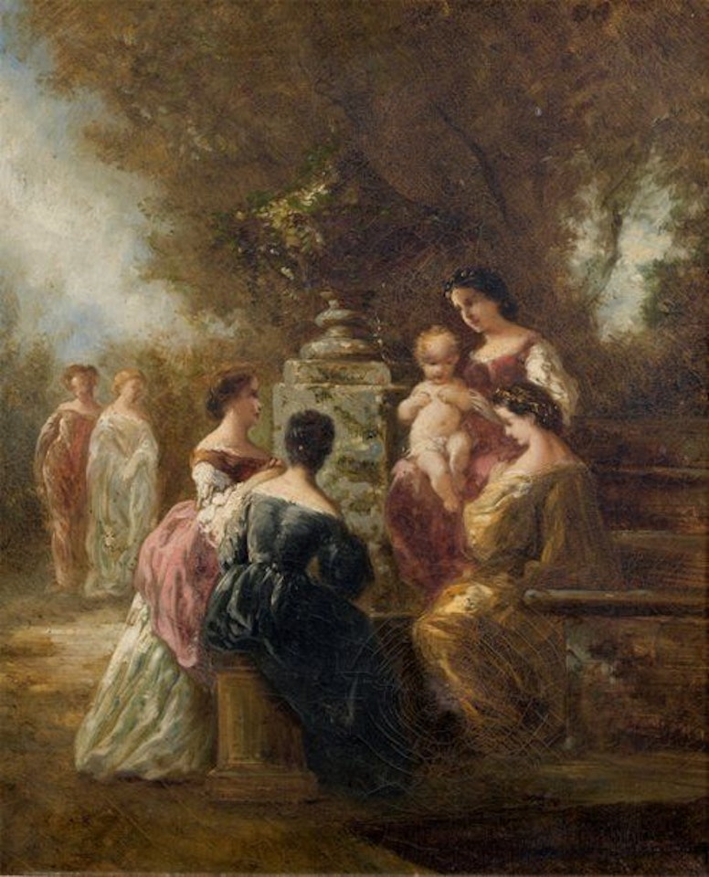 Women admiring the baby by Adolphe Monticelli