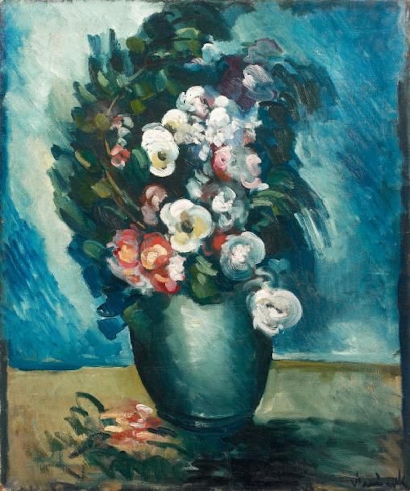 Vase of flowers on a blue background by Maurice de Vlaminck