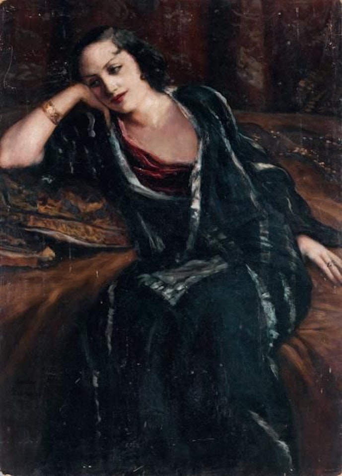 Young woman leaning on her elbows by Emile Bernard