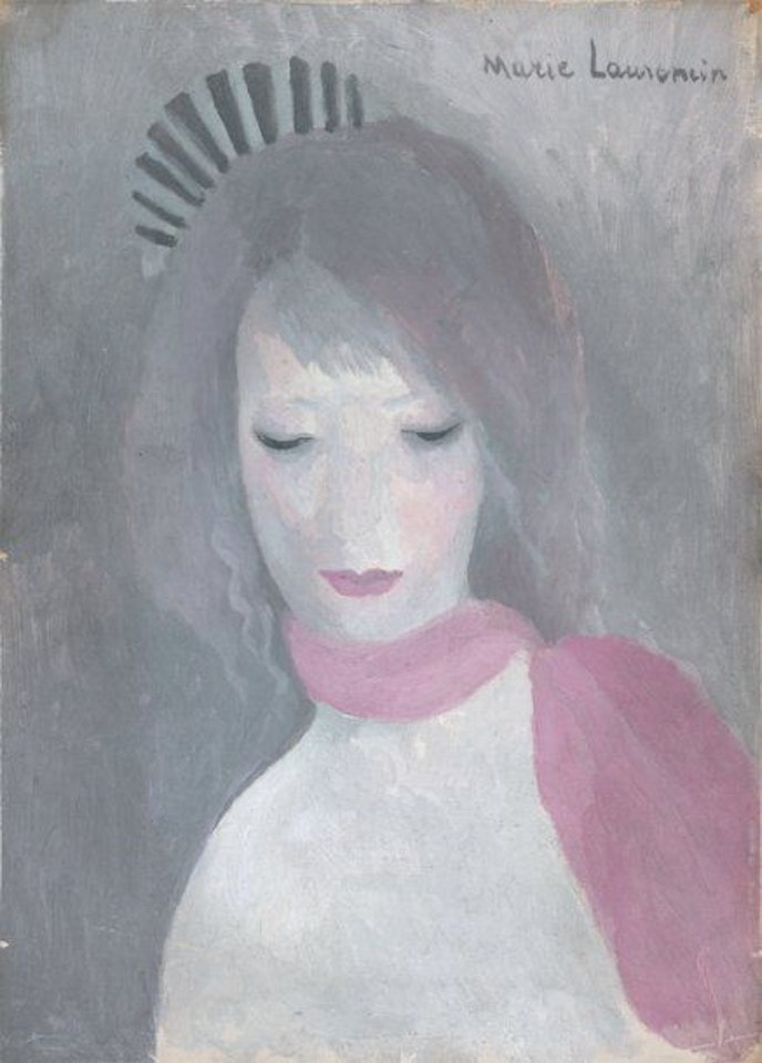 Young girl with a pink scarf by Marie Laurencin