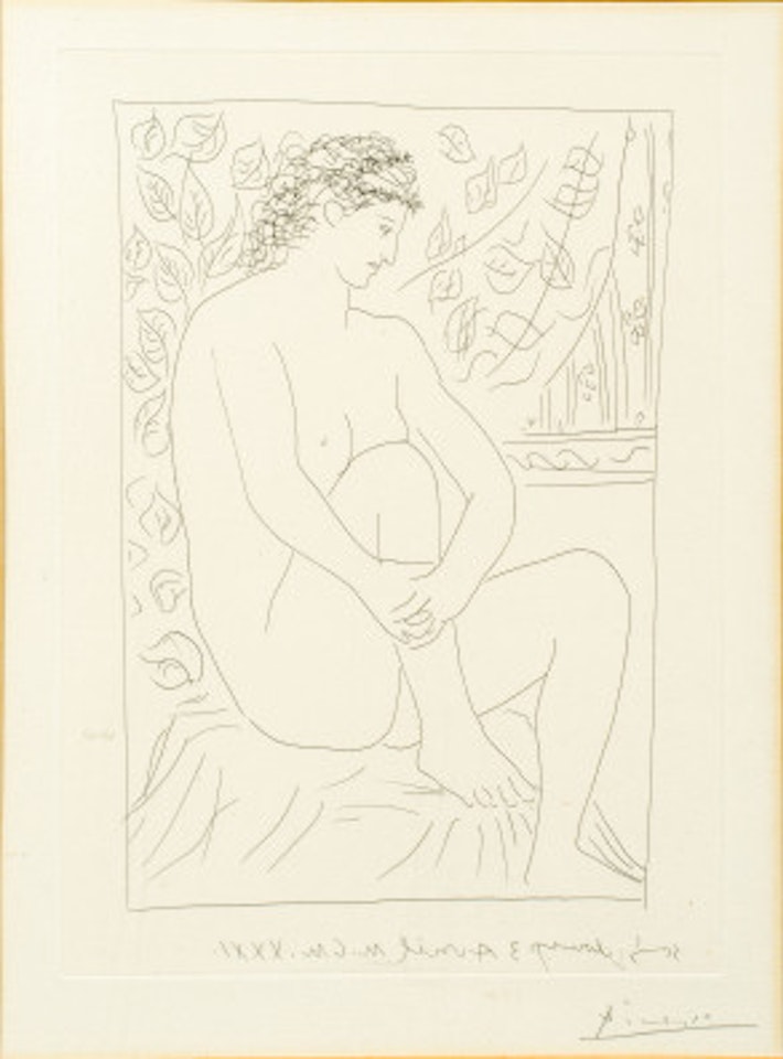 Femme nue assise devant un rideau from the Suite Vollard by Pablo Picasso