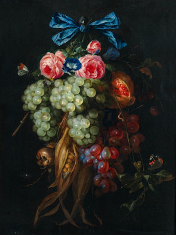 Fruit and flower still life with insects by Cornelis de Heem