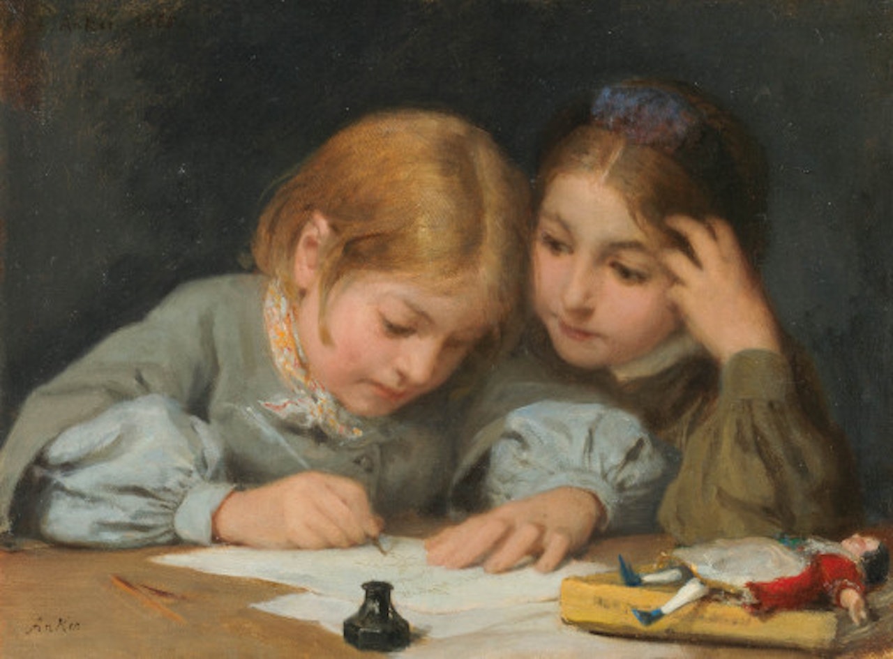 Writing lessons III by Albert Anker