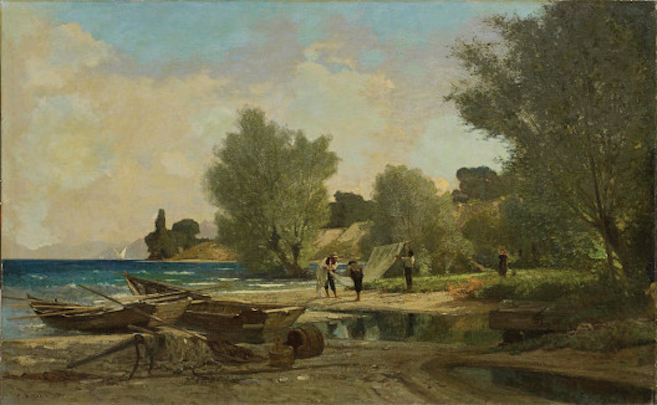 Pêcheurs à la tâche Yvoire by François Bocion