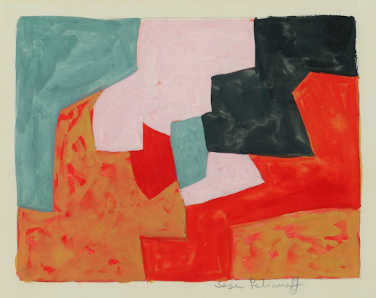 Composition abstract, rose, rouge, orange, noir, gris-verdâtre by Serge Poliakoff