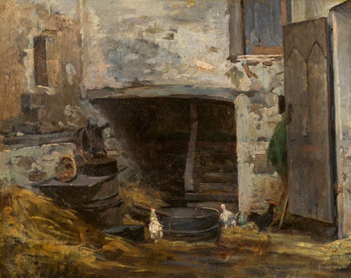 Chicken yard by Albert Anker