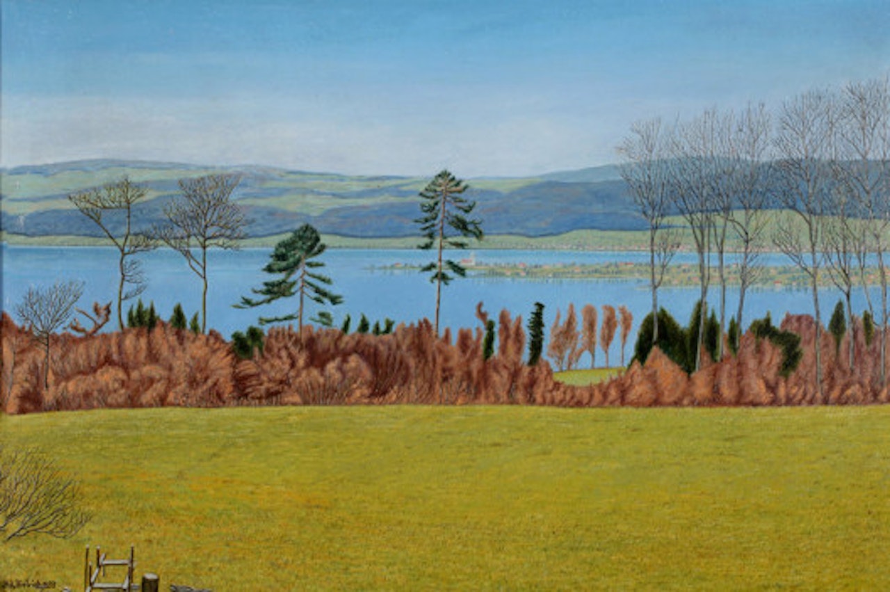 Landscape over Berlingen in early spring by Adolf Dietrich
