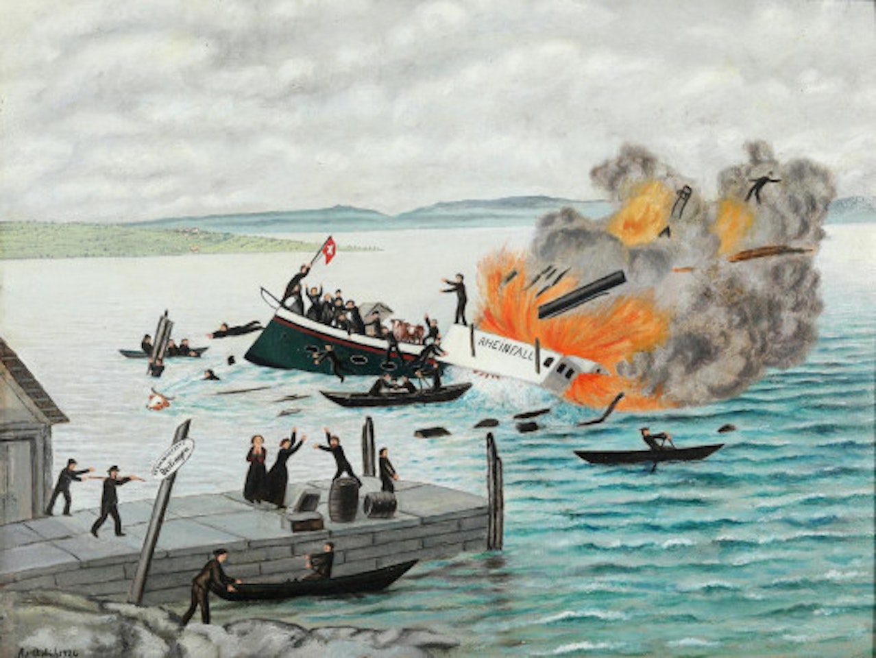 Ship sinking off Berlingen by Adolf Dietrich