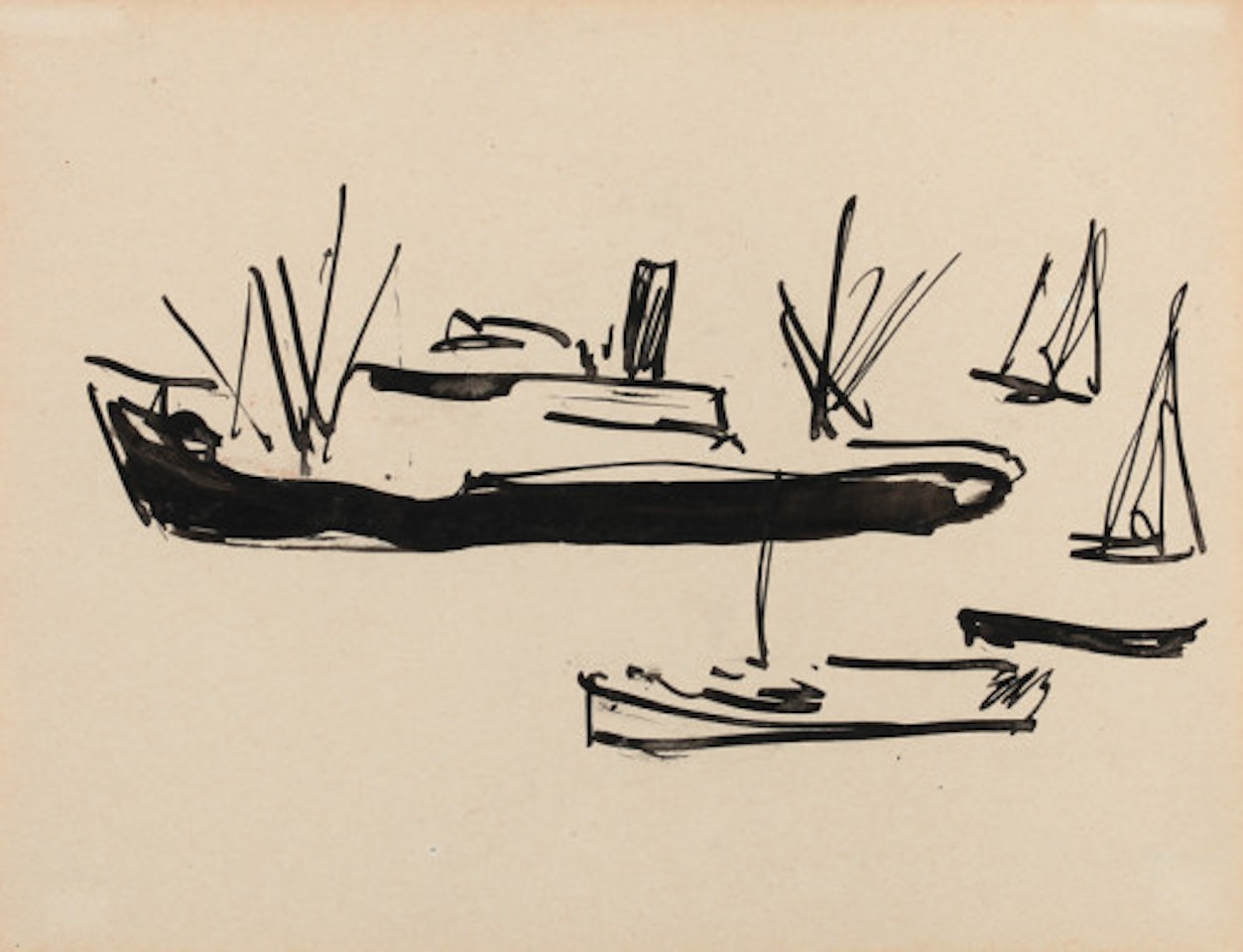 Freighters and sailboats by Ernst Ludwig Kirchner