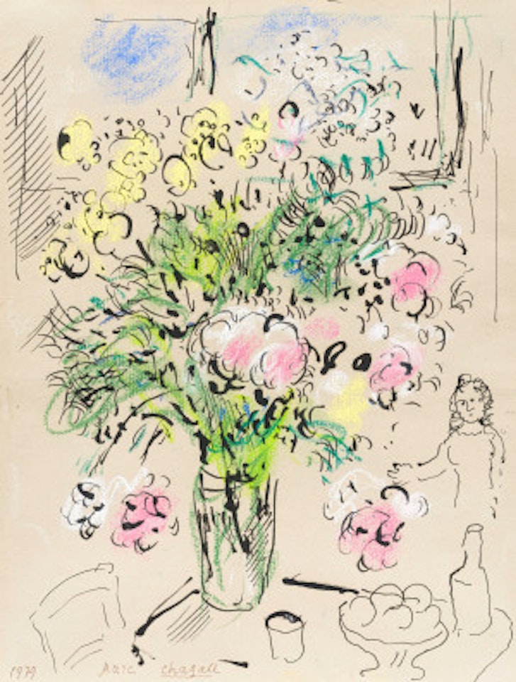 Bouquet of flowers with personage by Marc Chagall