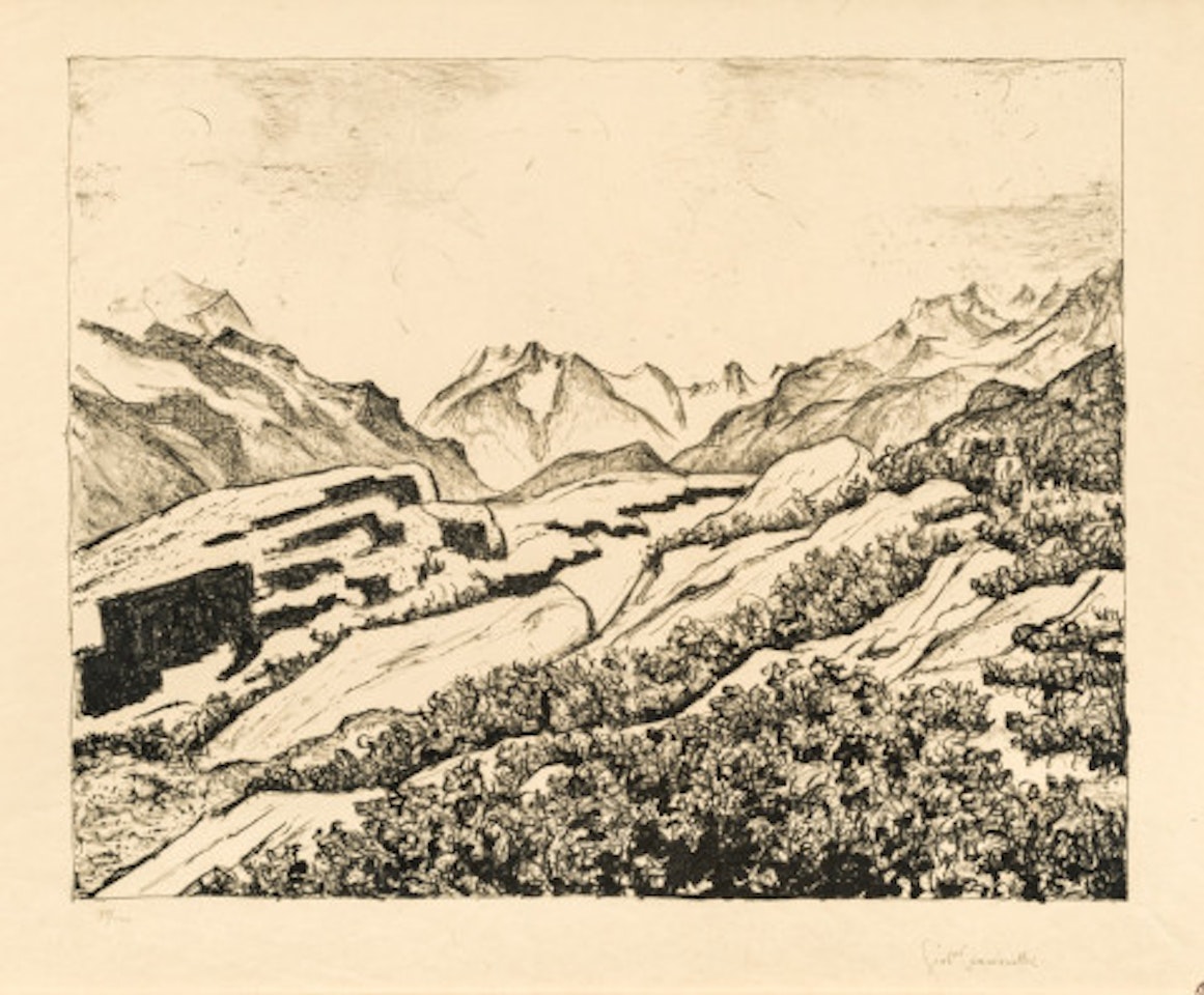 Spring in the Engadine mountains, view of the Forno valley near Maloja by Giovanni Giacometti