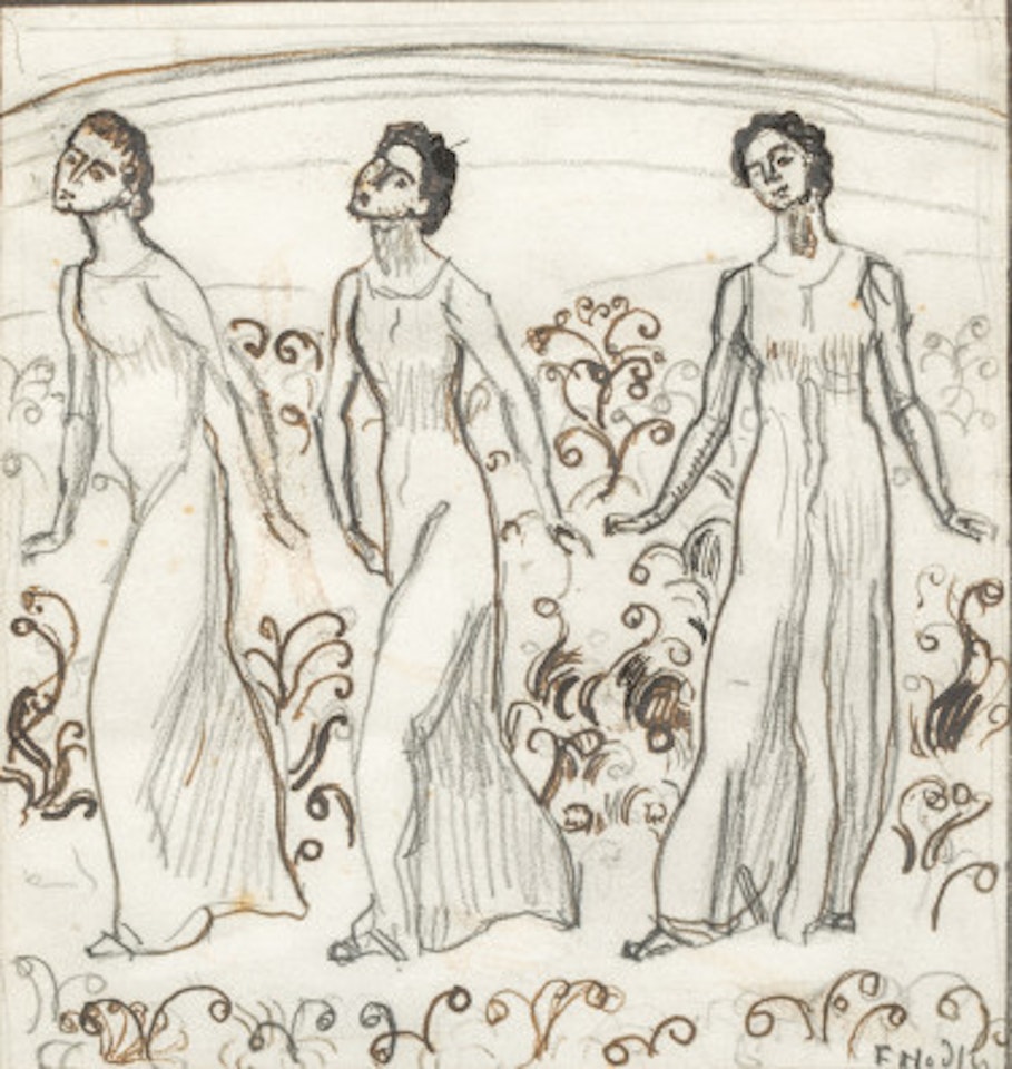 3 female figures for a look into infinity by Ferdinand Hodler