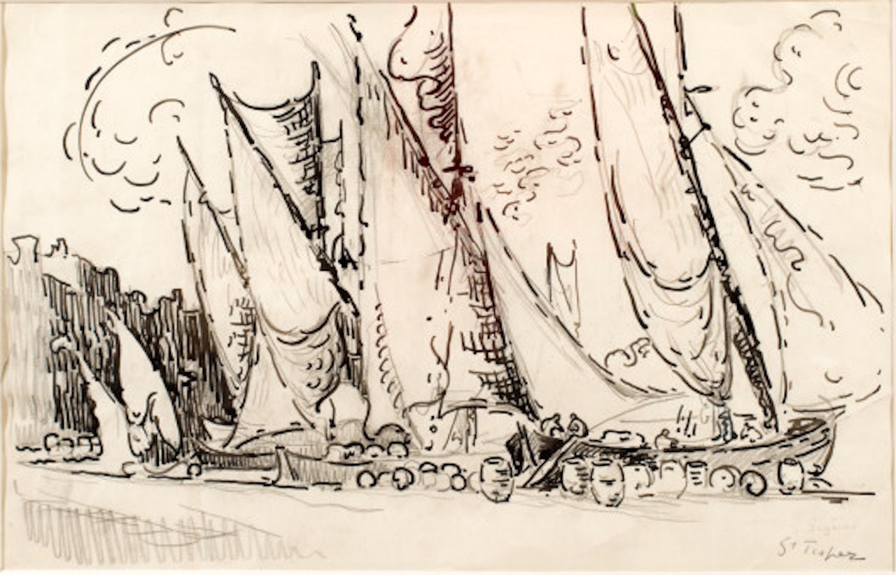 Saint Tropez. Tartans à quai by Paul Signac