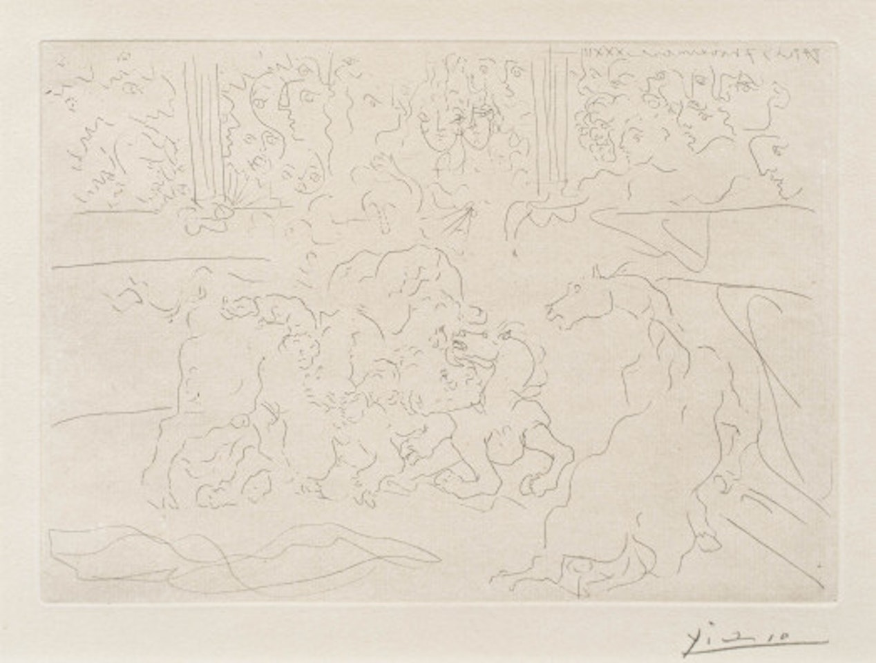 Taureau and horses in the Arena by Pablo Picasso