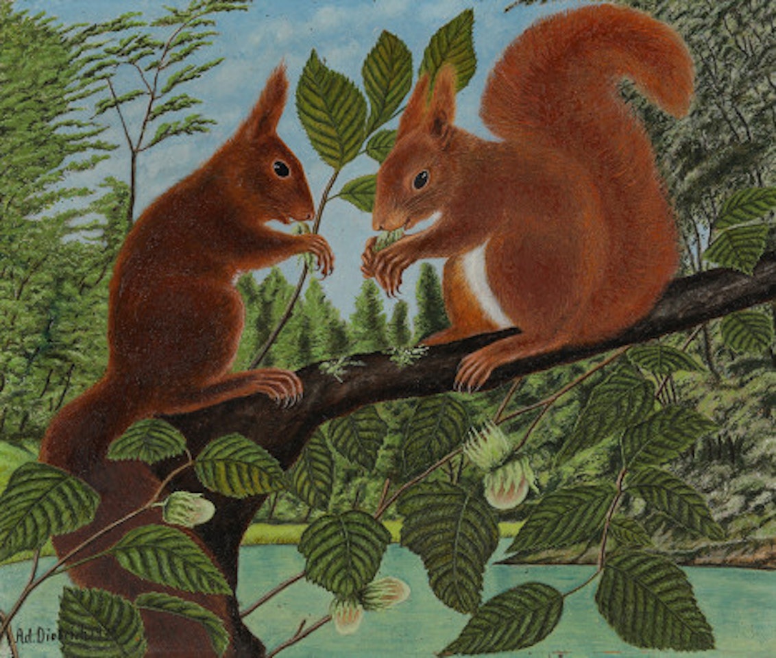 Two squirrels by Adolf Dietrich