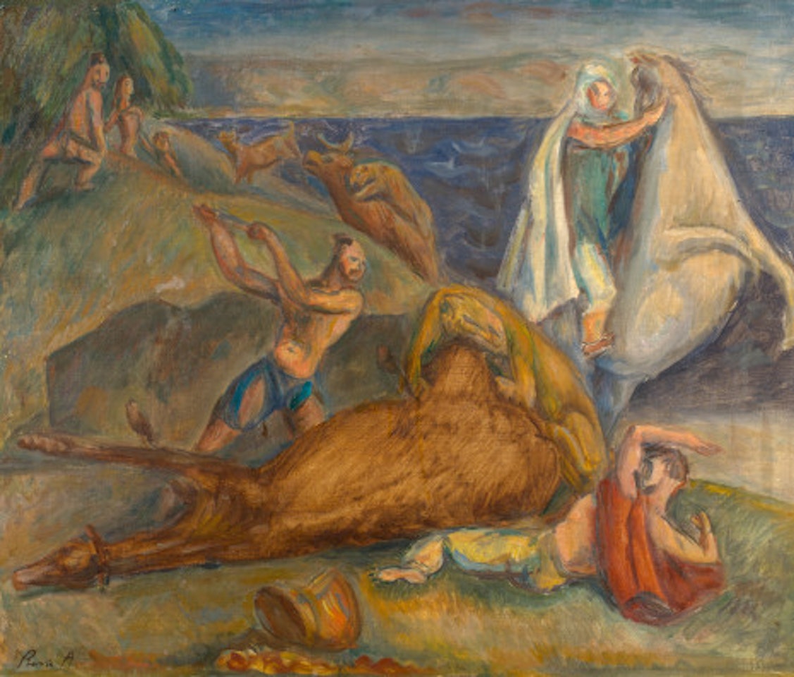 Shepherds attacked by lions by Rene Auberjonois