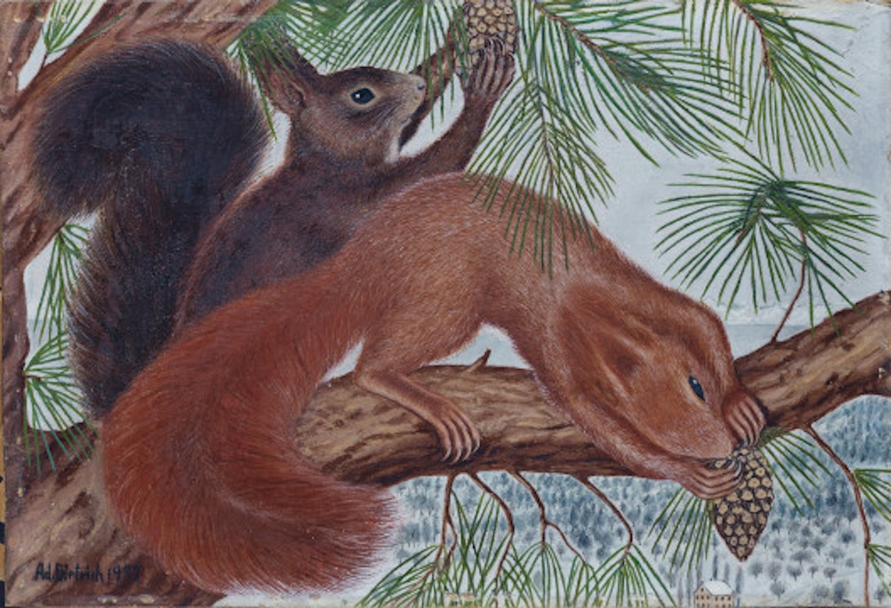 Two squirrels by Adolf Dietrich