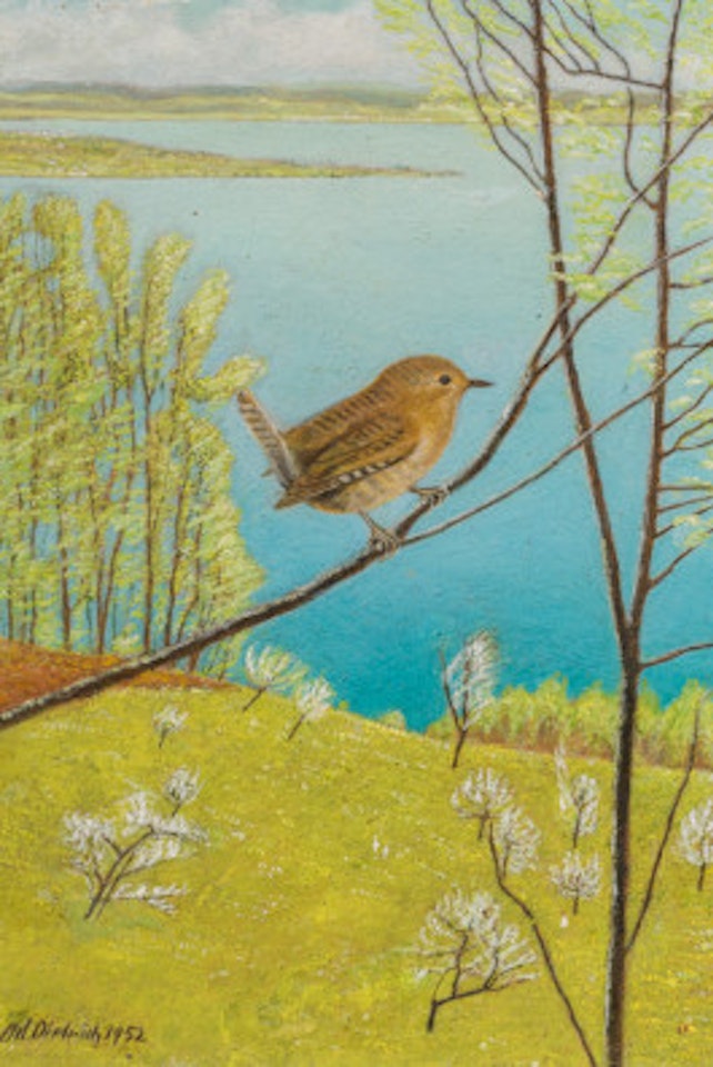 Wren in front of a seascape by Adolf Dietrich