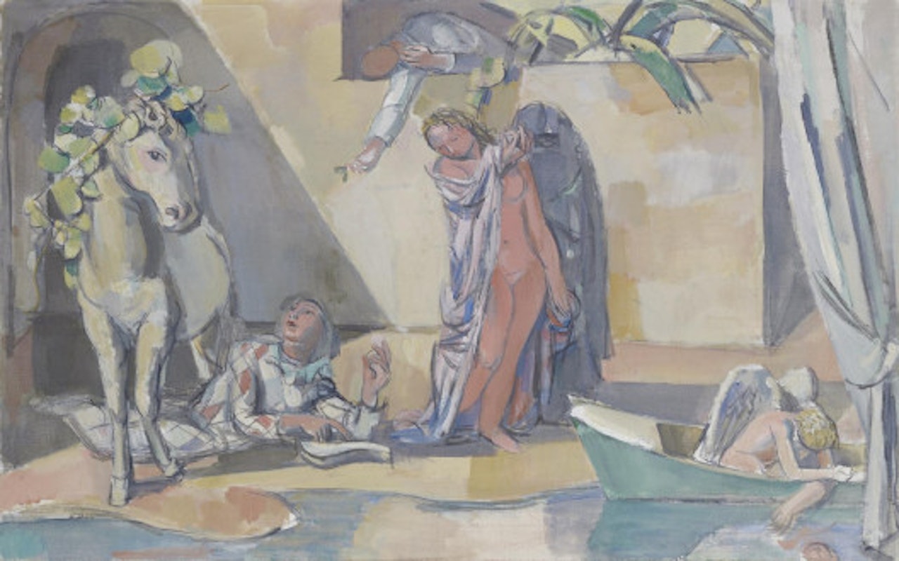 Harlequin and horse crowned with flowers by Maurice Barraud