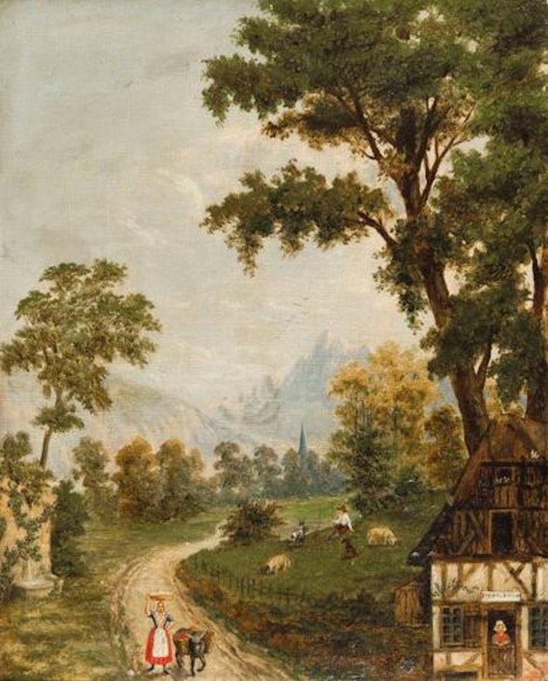 MOUNTAIN VILLAGE SCENE by French School