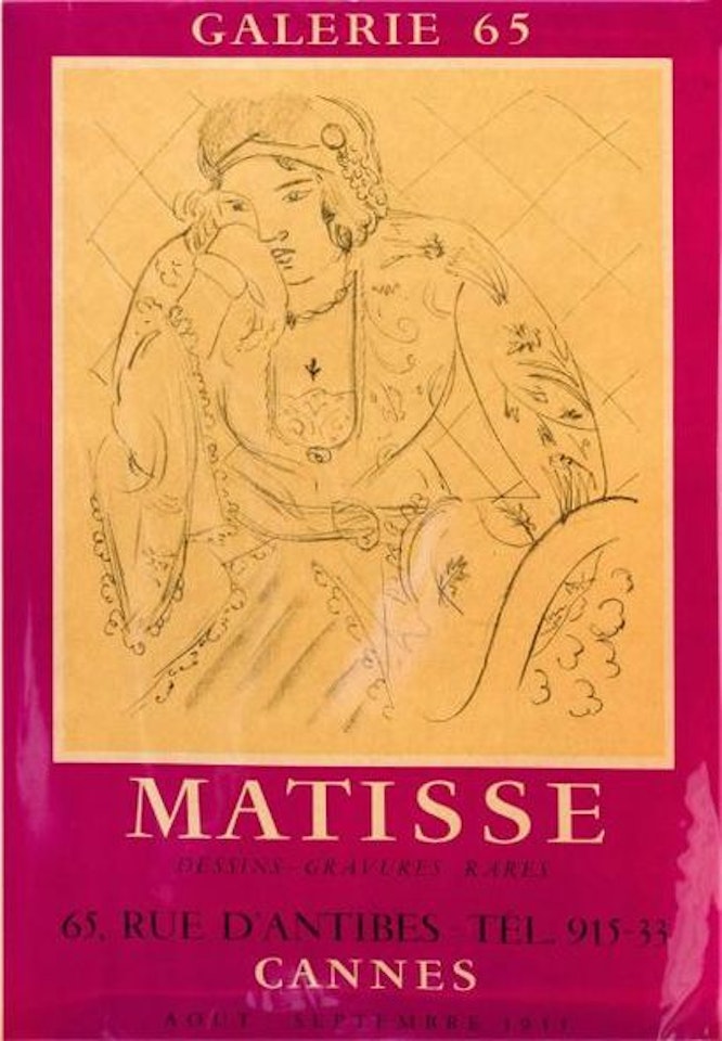 Color poster of the exhibition of lithographs at Galerie 65 in Cannes by Henri Matisse