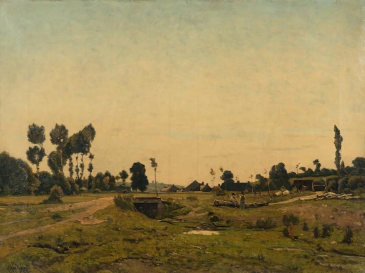 Conversation near the stream by Henri Harpignies