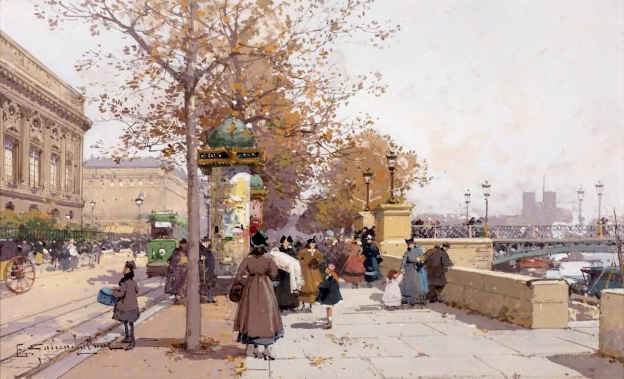 Paris, the quays at the Châtelet by Eugene Galien-Laloue