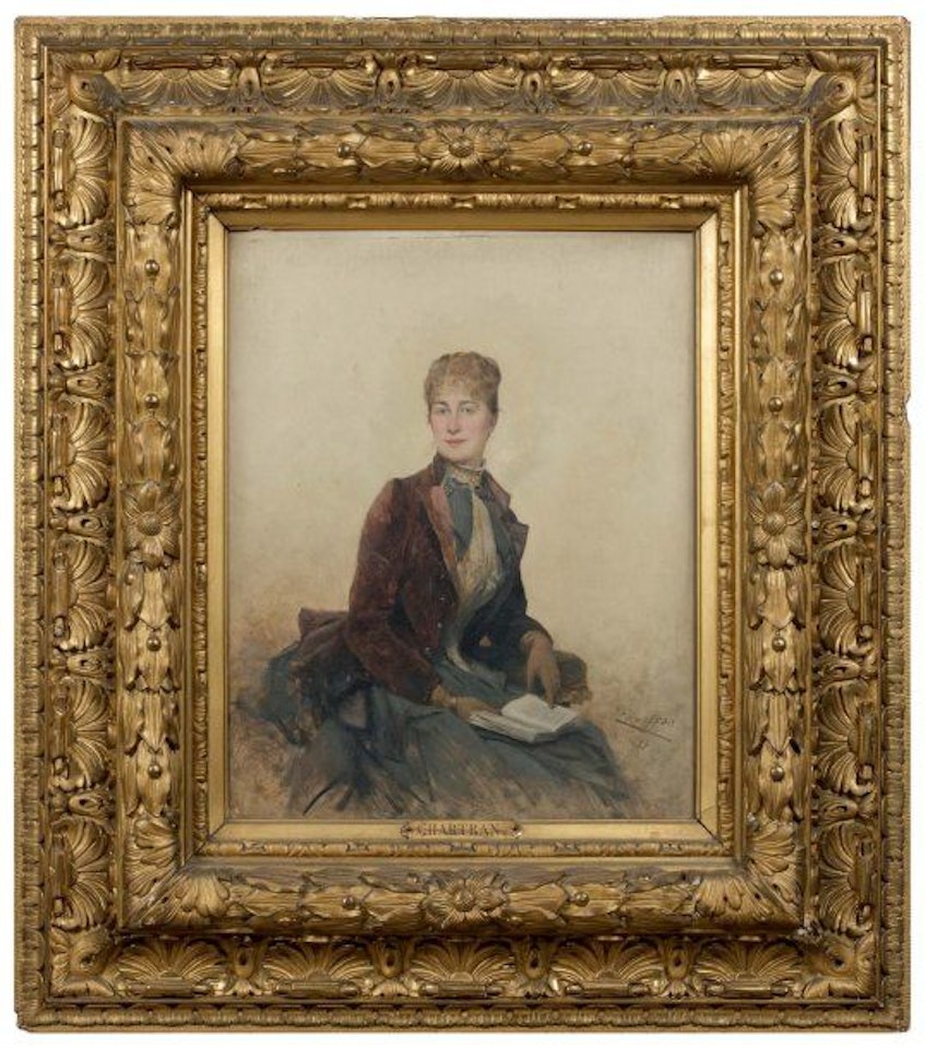 Portrait of a woman reading by Theobald Chartran