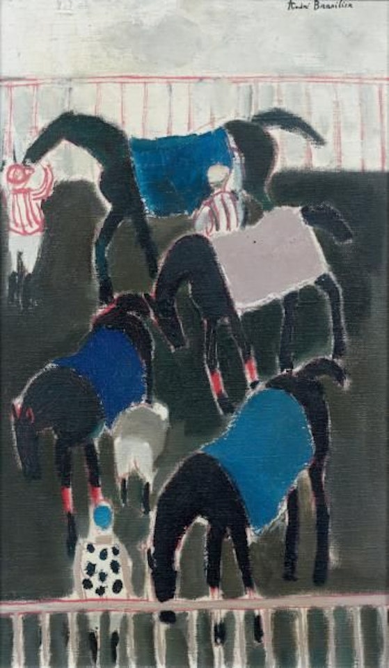 Horses at Vincennes in snowy weather by André Brasilier