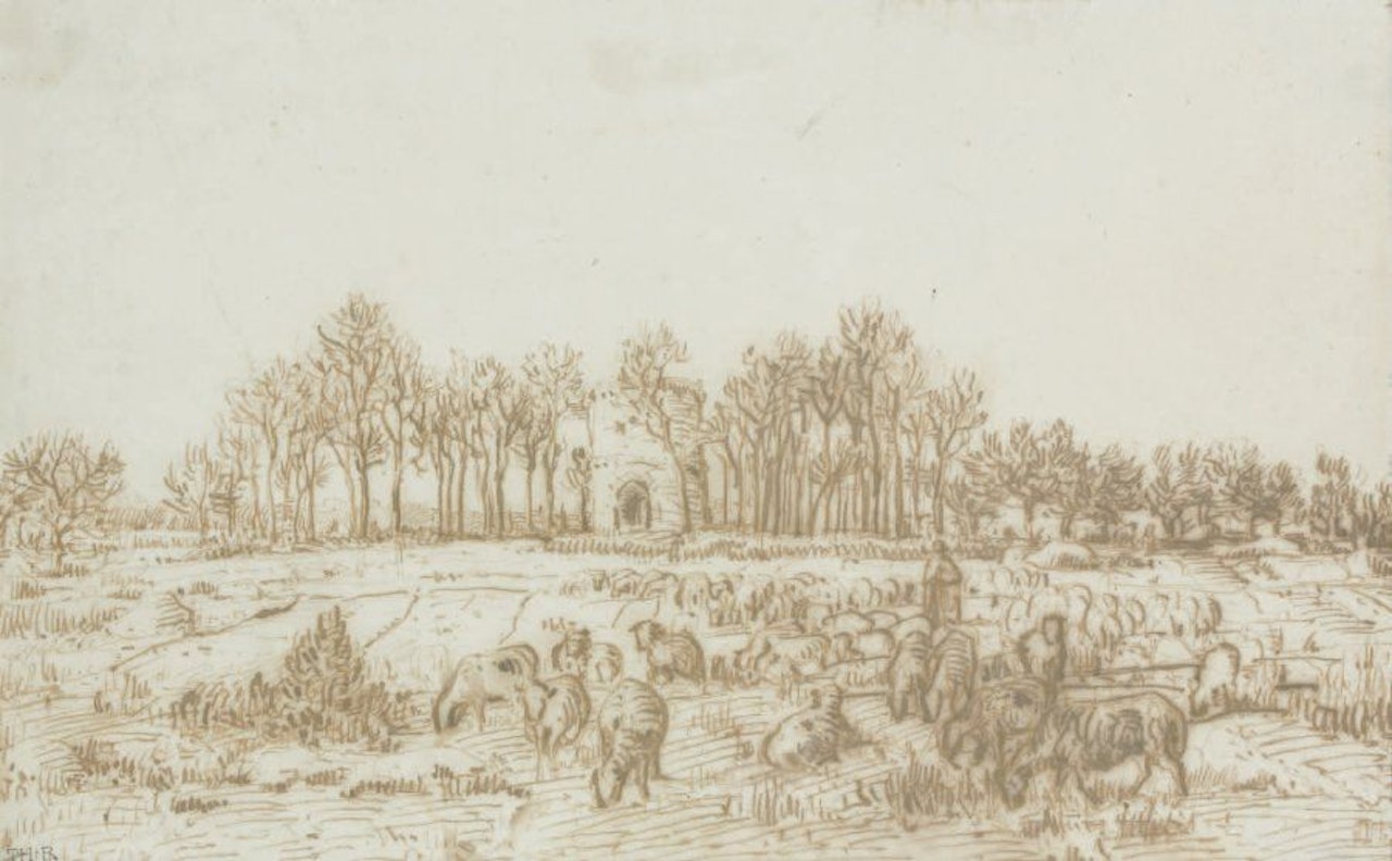 Shepherds and sheep by Théodore Rousseau