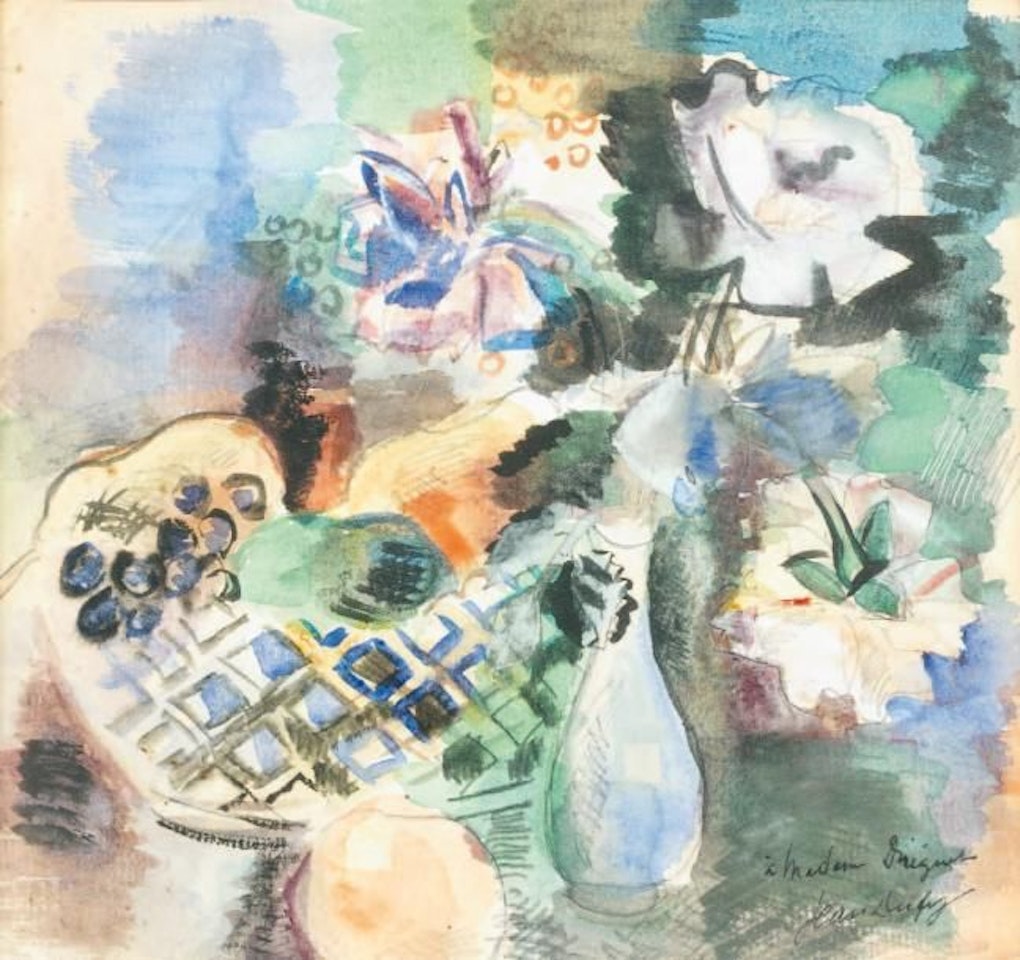 Flowers and basket of fruits by Jean Dufy