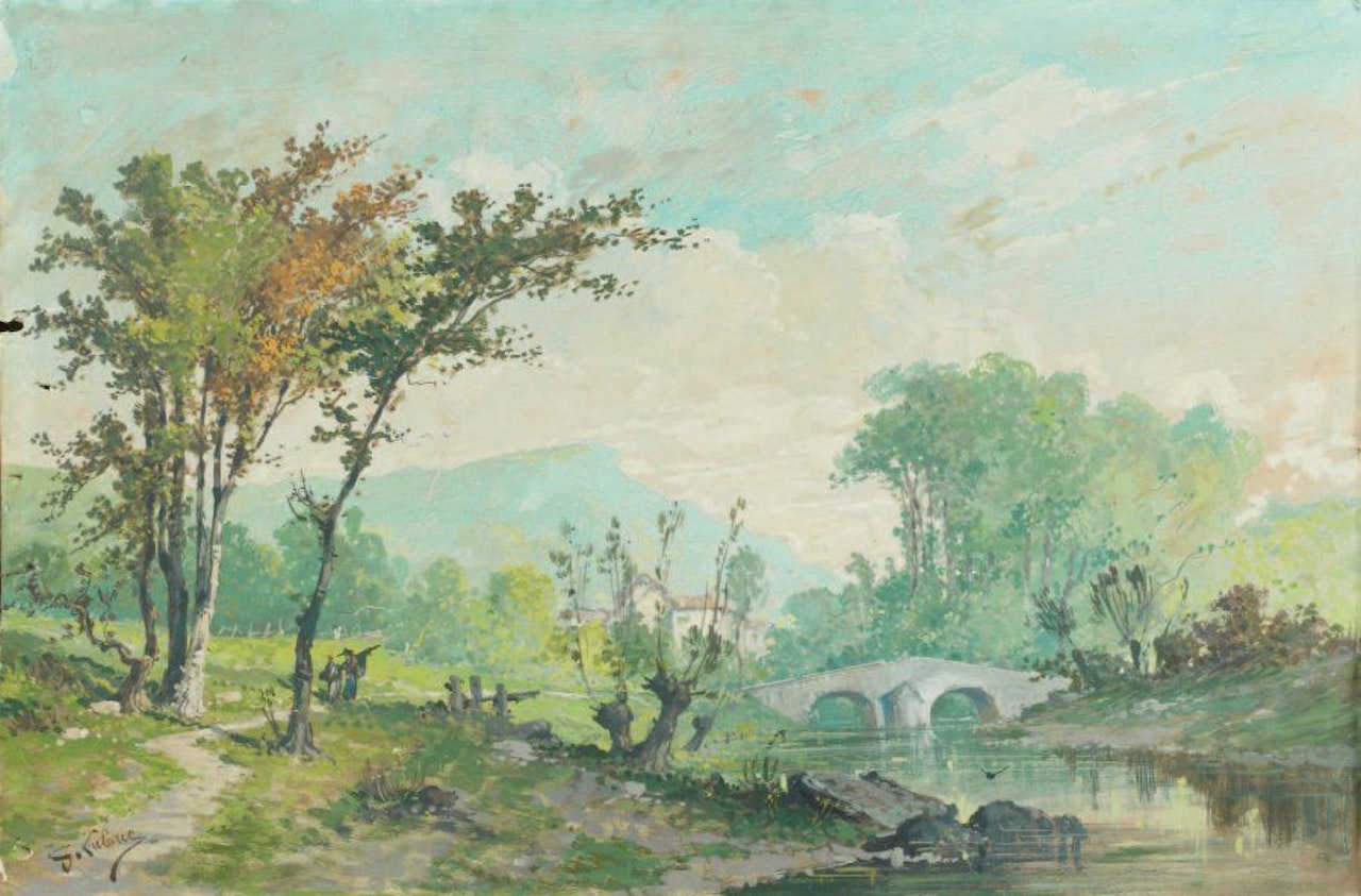Landscape with bridge and river by Eugene Galien-Laloue