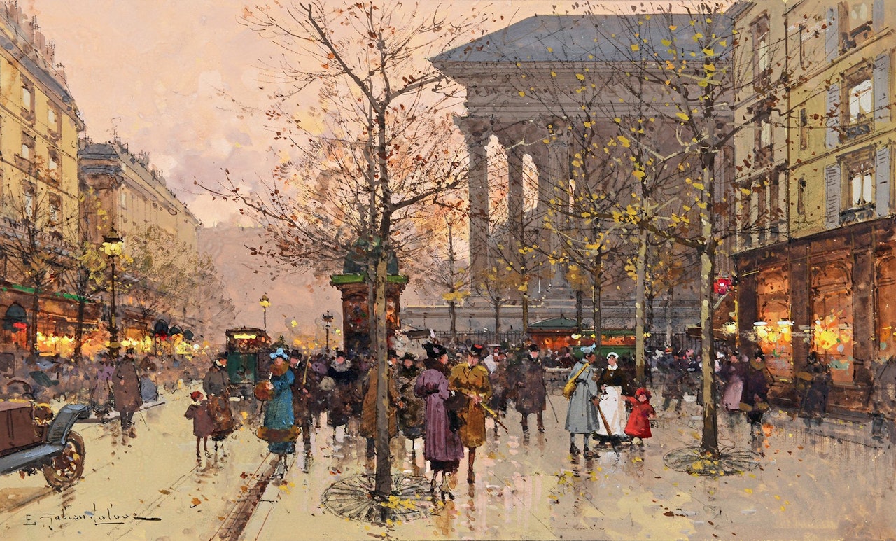 La Madeleine le soir by Eugene Galien-Laloue