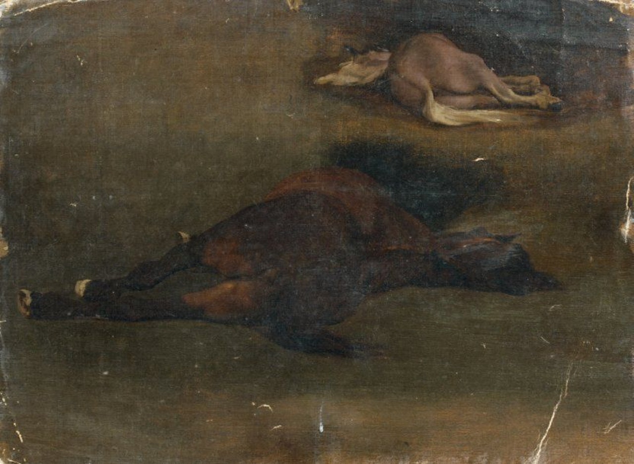 Two horses lying on the ground by Jean Léon Gérome
