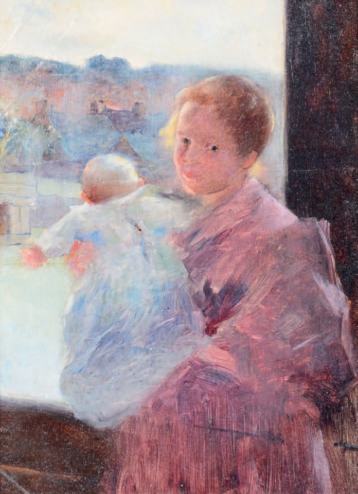 Madame du Puigaudeau holding her daughter in her arms by Ferdinand du Puigaudeau