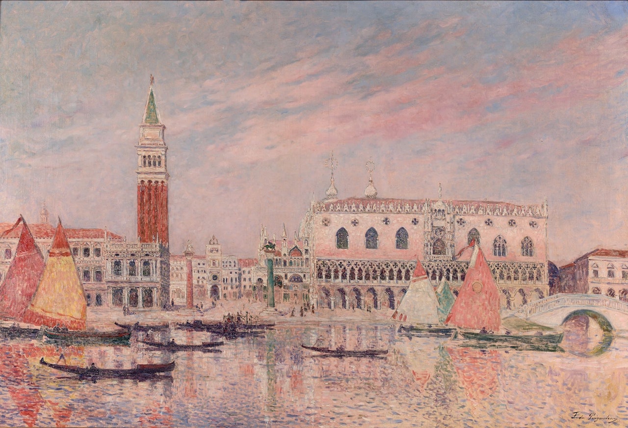 Venice, sails and gondolas in front of the Doge"s Palace by Ferdinand du Puigaudeau