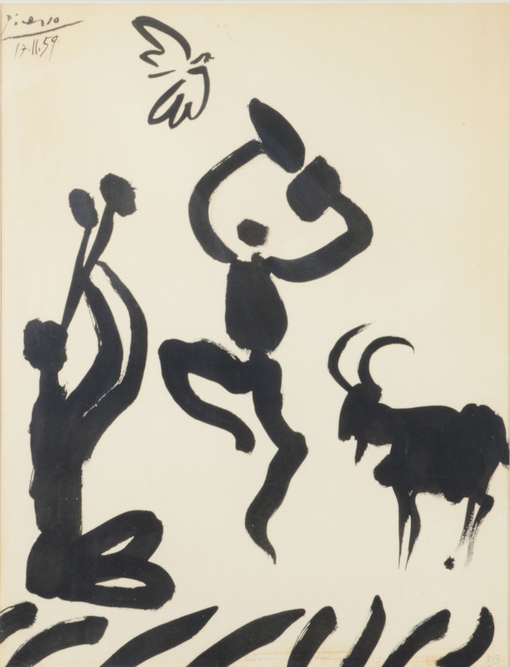 d"après; Dancing musician and goat, 17-11-59 by Pablo Picasso