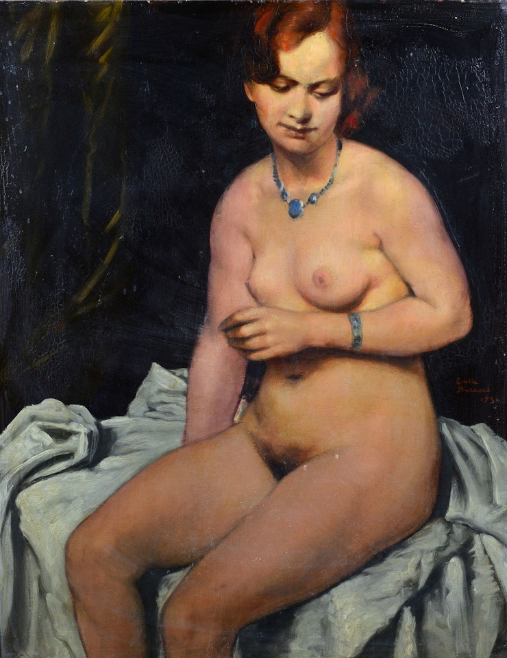 Nude sitting with a necklace by Emile Bernard