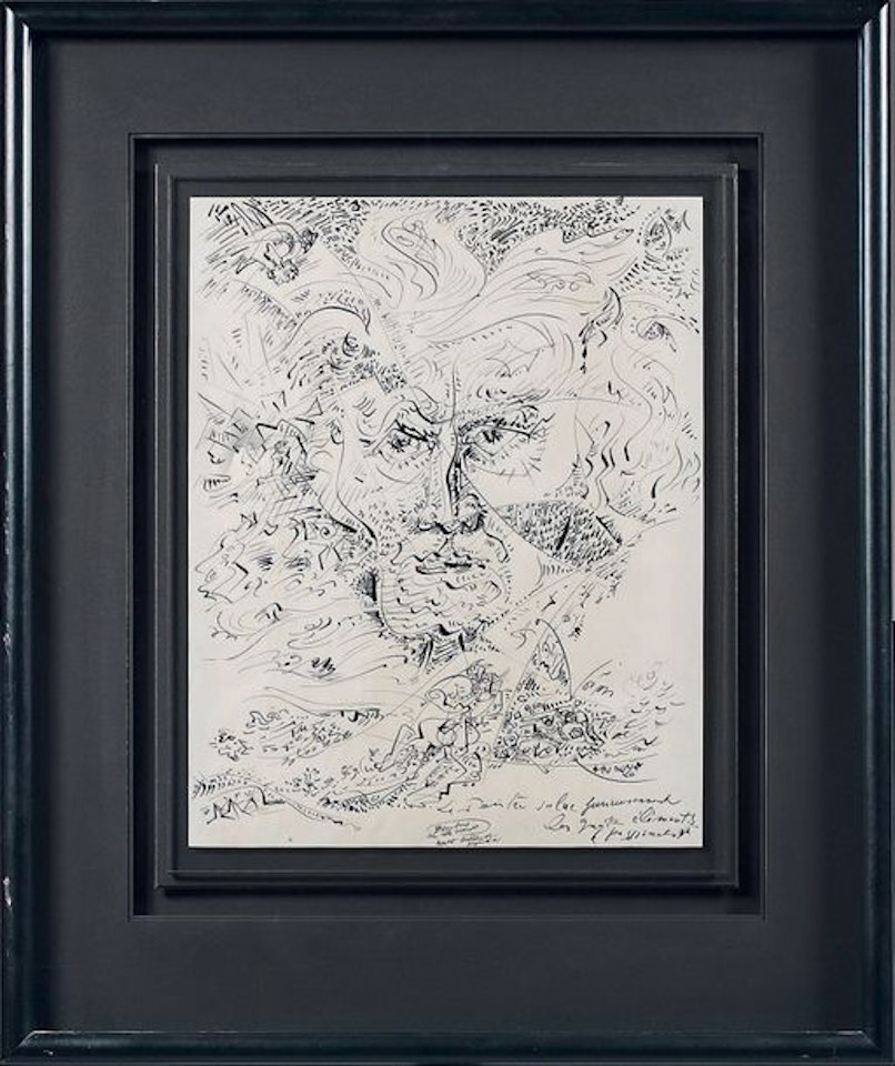 In a single mount on a metal stand with a glass base: 1) Le peintre salue furieusement les 4 éléments passionnels; Roi by André Masson