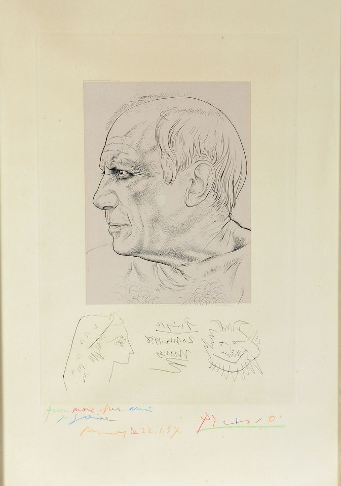 Portrait of Picasso with remark by Pablo Picasso