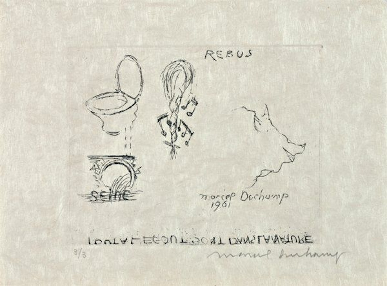 “REBUS: EVERYTHING IN THE SEWER IS IN NATURE” by Marcel Duchamp
