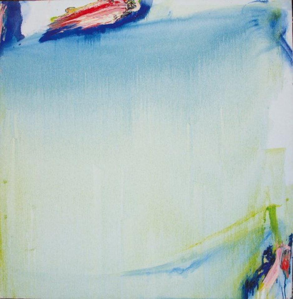 PALE BLUE, THICK RED STAIN CASTING by Olivier Debre