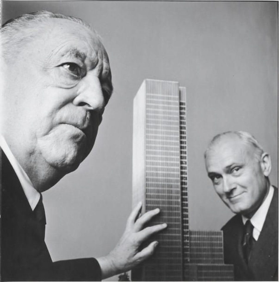 Architects Ludwig Mies van der Rohe and Philip Cortelyou Johnson with the model of the Seagram building in New York by Irving Penn