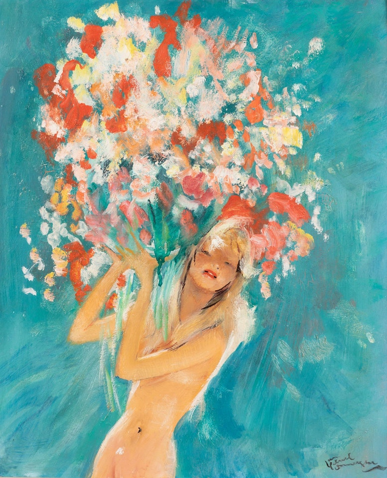Woman with bouquet by Jean Gabriel Domergue